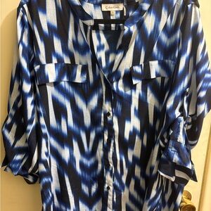 Calvin Klein Blue and White Abstract Blouse